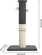 Made4Pets Tall Cat Scratching Post, Heavy Duty and Thicker Scratching Posts for Indoor Cats Adults, 33" Natural Sisal Cat Scratcher with Hanging Balls, Sturdy Base Cat Scratch Post, Dark Grey