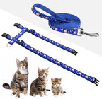 Cat Harness and Leash Set Gold Moons Soft Nylon Escape Proof Adjustable for Kittens Small Animals Glow in The Dark(Blue)