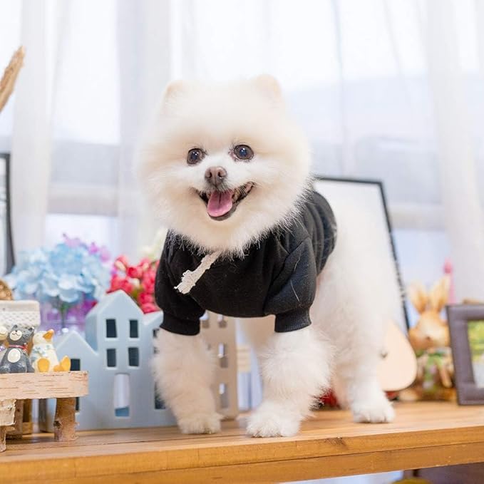 KOOLTAIL Basic Dog Hoodie - Soft and Warm Dog Hoodie Sweater with Leash Hole and Pocket, Dog Winter Coat, Cold Weather Clothes Sweatshirt for Small Medium Large Dogs Puppy Cat Boys Girls Black S