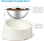 Tilted Slanted Dog Bowl 1 Cup, 15° Tilted Stainless Steel Dog Cat Food Bowl, Non-Slip & Non-Spill Pet Feeder with Elevated Detachable Melamine Stand, Easy to Get Food Dish, Medium White