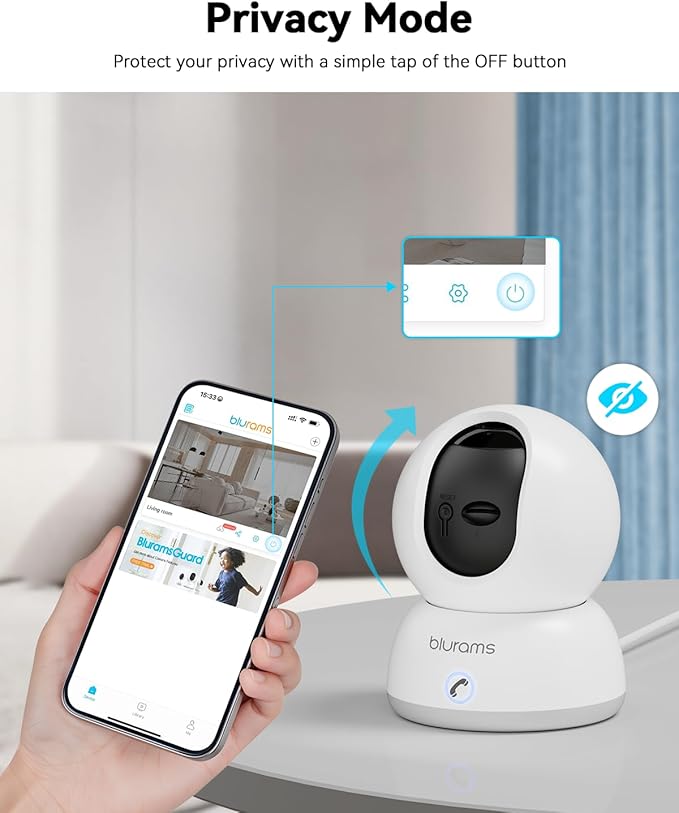 blurams 4K Ultra HD Indoor Cameras for Home Security, 360° PTZ Pet Camera w/One-Touch Call, Night Vision, Free Human/Pet/Motion/Sound/Cry Detection, 5GHz/2.4GHz WiFi6, Work with Alexa