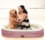 Orthopedic Waterproof Large Memory Foam Dog Bed: Washable Dog Bed with Bolsters - XXL Orthopedic Removable Cover for Medium Large Sized Pet - Non-Slip Bottom - Pink
