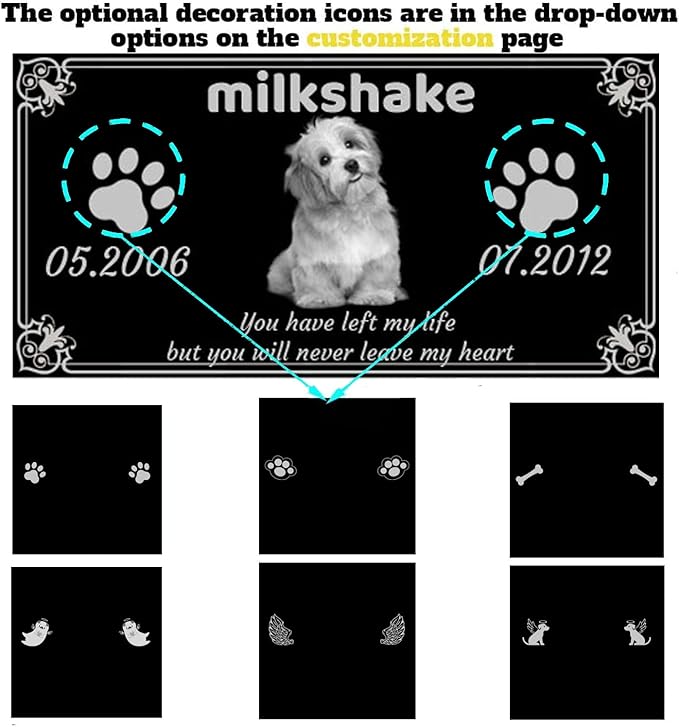 Generic Pet Memorial Stones Black Granite Memorial Garden Stone 12x6 Inches Engraved with Photo Name Date Memorial Stones for Loved Ones Personalized or Dog Cat Pet Memorial Stones, reffes85