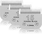 3 Pack 15# Detachable Pet Dog Grooming Ceramic Blades,Compatible with Andis,Oster A5,Wahl KM-10 Series,Size 15# Blade 3/64-Inch 1.2MM Cut Length