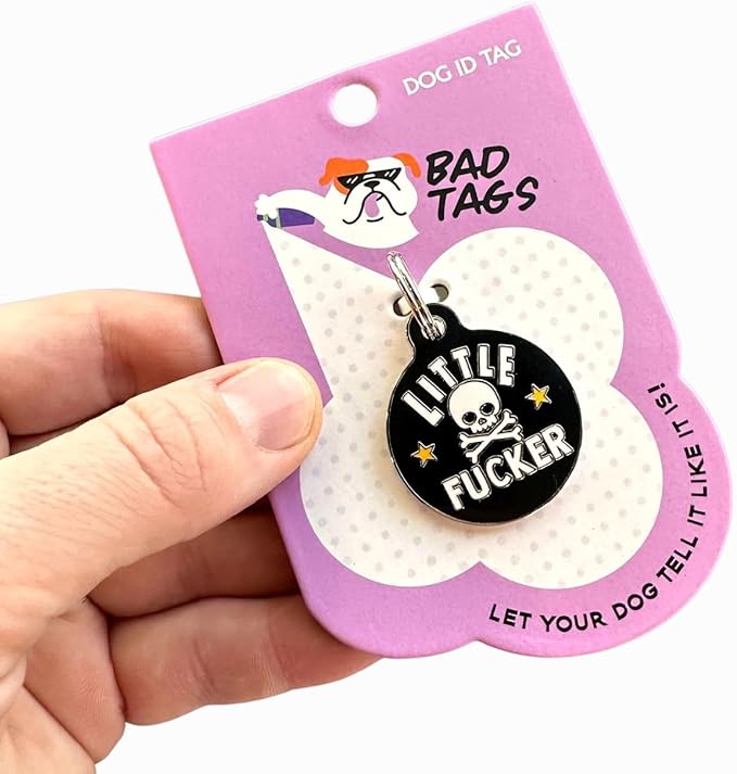 Personalized QR Code Dog Tags - Choose from 25+ Tag Designs - QR Code Links to Your Profile - Unique, Cute, Funny, Sassy Pet ID Tag (Little F*cker, Large (1.25 inch))