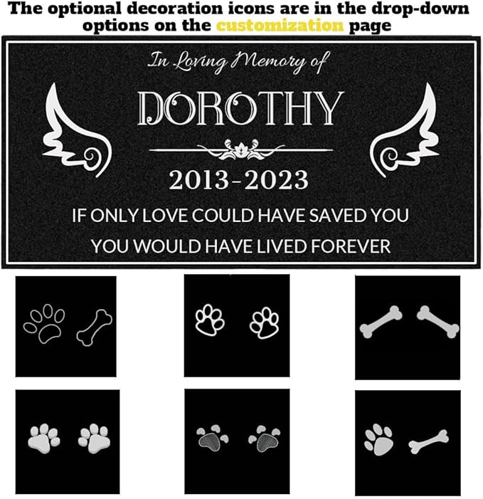 Dog Headstone,Memorial Stone,Black Granite Memorial Garden Stone Engraved with Photo,Pet Headstones Personalized Pet Memorial Stones for Dog,Cat Tombstone (Memorial Garden Stone)