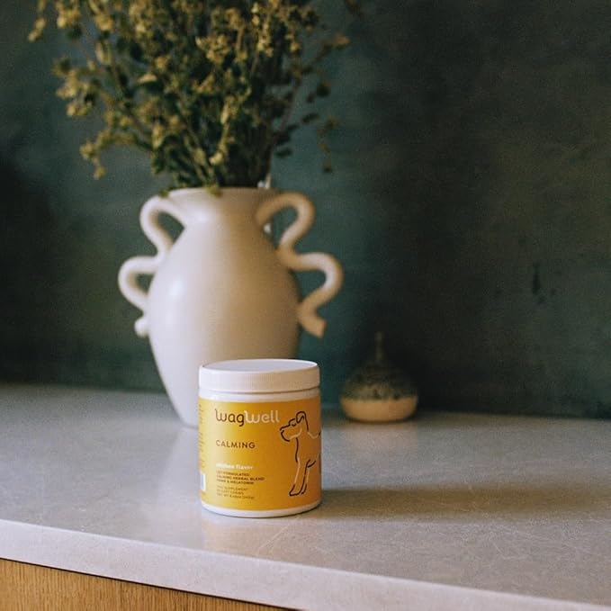 WagWell Dog Calming Chews – Vet-formulated, All Natural, Made in The USA – Anxiety Relief for Dogs, Supports Emotional Balance in Stressful Situations – Chicken-Flavored, 60 Chews