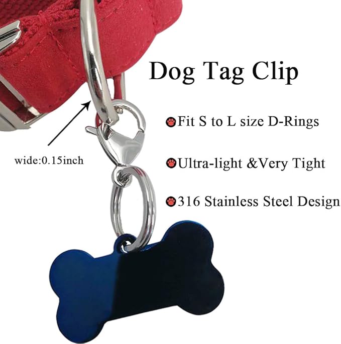 IVIA Dog Tag Clips / 316 Stainless Steel Lobster Buckle with Rings for Cat& Dog Collars and Necklace(2 Pack Silver)