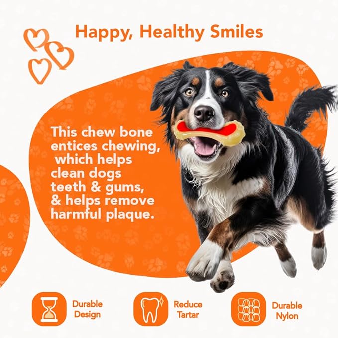 Dental Bone Chew Pet Toy Medium, Bacon-Scented Durable Dog Toys for Aggressive Chewers, Orange