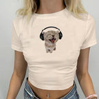Cat Graphic Baby Tee for Women Grunge Y2k Shirt Funny Crop Tops Teens Cute Cropped Tees Aesthetic Printed Tshirts