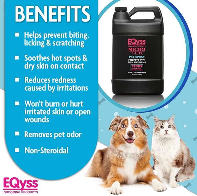 EQyss Micro-Tek Pet Itch Relief Spray - Soothes Dry Irritated Skin, Stops Itching, Scratching, Biting, Licking Hot Spots - for Cats & Dogs (128 oz)