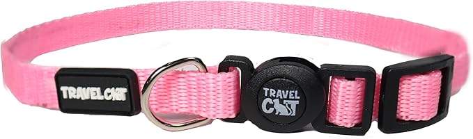 Travel Cat Breakaway Cat Collar - Pink Adjustable Cute Cat Collar with Quick Release Safety Buckle for Boy and Girl Cat - Nylon 8-13 inch Length Kitten Collar with Metal D-Ring, Machine Washable