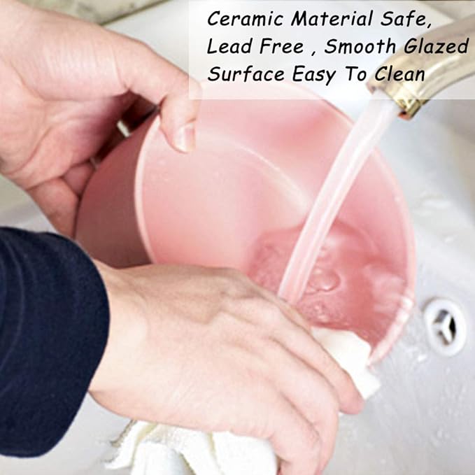 Petygooing Dog Cat Bowl Ceramic Pink Pet Dish with Stand for Food and Water, Modern Cute Matte Glaze Weighted Pet Bowls Set for Cats & Small Size Dogs 13.5 OZ (5.1In / 1.7 Cups) Pink