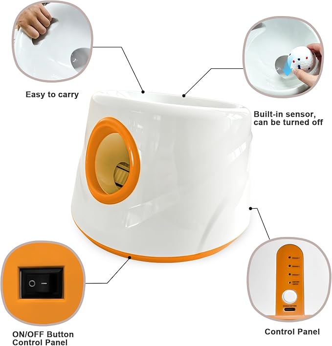 Automatic Ball Launcher for Dogs with 6pcs 2.3 Inch Etpu Tennis Balls,Thrower Distance 20-45ft,interacive Dog Toys for Indoor/Outdoor for Small Or Medium Dogs (White)