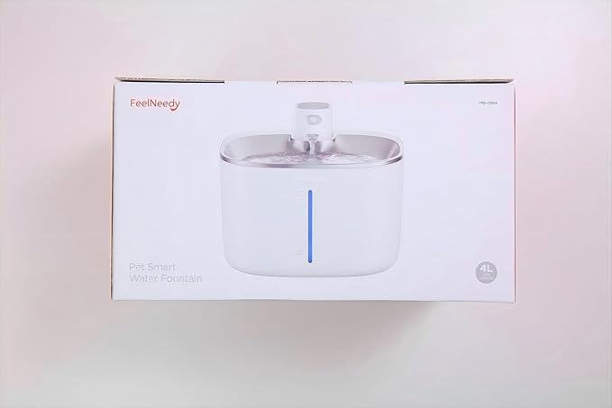 Cordless Cat Water Fountain Battery Operated, FEELNEEDY 4L/135 fl oz Pet Water Fountain for Cats and Dog with Motion Sensor, Ultra Quiet Cat Drinking Fountain with 6 Filters (YPD-C004P), White