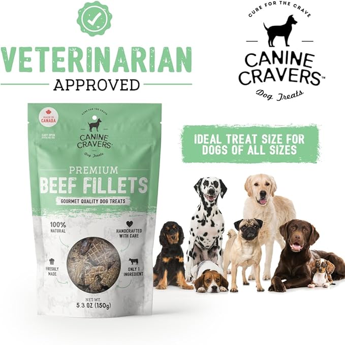 Canine Cravers Single Ingredient Dog Treats – Premium Beef Fillets - Human Grade Air Dried Hypoallergenic Pet Food – Grain, Gluten, and Soy Free – 100% All Natural - 5.3 oz