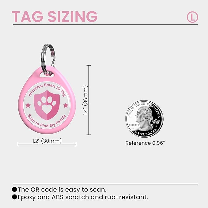 Dog Tags Personalized, QR Code Pet ID Tags for Dog Collar, Online Profile, Scan Location Alerts, Pink