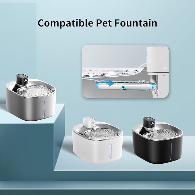 12 Pack Cat Water Fountain Filter & 12 Pump Filter Sponges Replacement, Cat Dog Pet Drinking Fountain for 135 fl oz/4L (YPD-C004P,YPD-C004S)