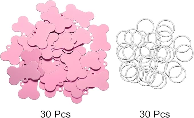 MECCANIXITY Bone Shaped Dog Tag Pet ID Tags, 38mmx25mm/1.5" x1 Metal Pink Blank Dog Tags Cat Tags with Ring for Dog Cat, Pendant Crafts, Pack of 30