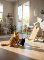 Cat Scratcher with Ramp, 22-inch Natural Sisal & Solid Wood, Tool-Free 2-Step Assembly, Stable Triangle Base for Indoor Cats (Beige)