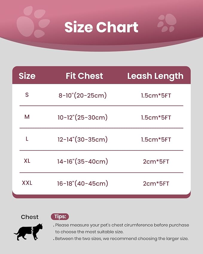 FAYOGOO Cat Harness and Leash Set | Upgrade Step-in Escape Proof Harness | Lightweight Soft Vest, No-Choke Design for Walking, Travel, Camping (Pink)