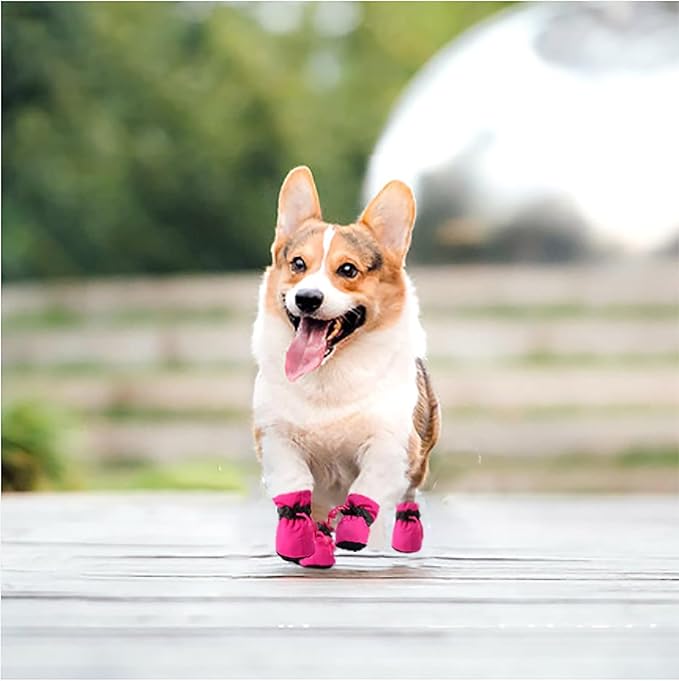 YAODHAOD Dog Shoes for Hot Pavement, Anti-Slip Sole Dog Boots & Paw Protector for Summer, Reflective Straps Dog Booties for Small Medium Dogs, Indoor Use 4PCS (Pink, Size: 5)