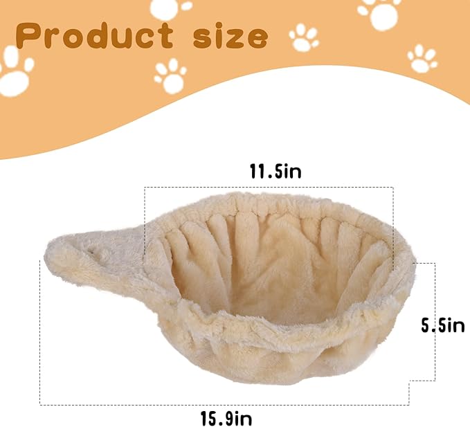 Beige Cat Hammock, Extra Large (12.4"), Cozy Hammock with Deep Basket, Attachment Design for Cat Tower