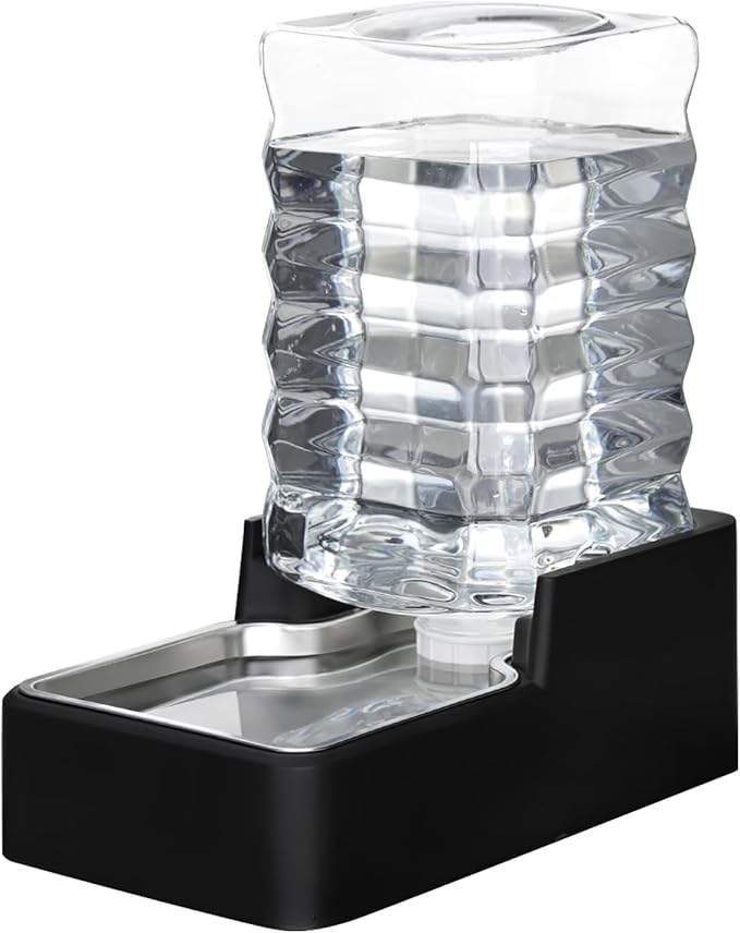 RIZZARI Stainless Steel Pet Water Feeder: 8L Automatic Leak-Proof Gravity Dispenser for Cats Dogs Indoor Outdoor Use（Black Without Filter,8L）