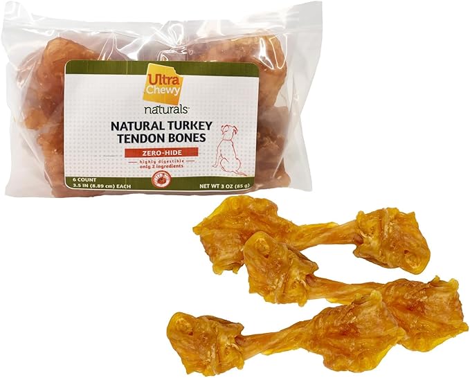 Ultra Chewy Turkey Tendon Knotted Bones for Dogs - Premium All-Natural, Hypoallergenic, Long-Lasting Dog Chew Treat, Easy to Digest - Ingredient Sourced from USA (3.5 Inch - 6 Pack)