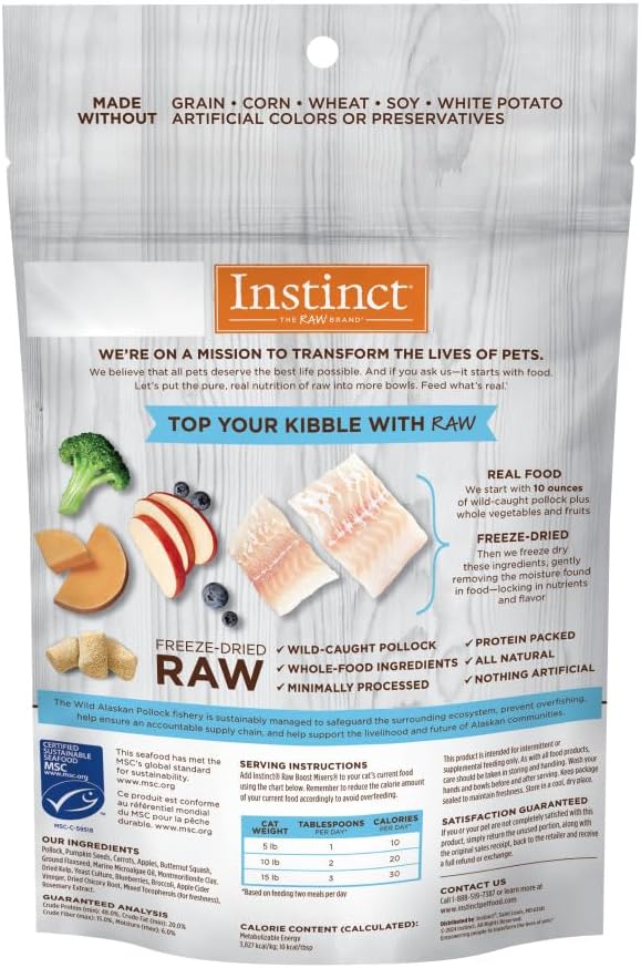 Instinct Raw Boost Mixers Freeze Dried Cat Food Topper, Grain Free - Wild-Caught Pollock, 5 oz. Bag