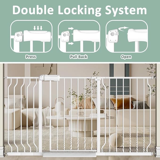 TSAYAWA Walk Through Baby Gate with Door, 43.5-48 Inch Wide Presure Mounted No Drill Metal Auto Close Child Gate for Stair Doorway - Indoor Outdoor Safty Gate for Toddler Dog Doggie, White