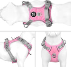 PHOEPET No Pull Dog Harness, Unique Colors Reflective Adjustable Dog Vest, with Soft Training Handle Metal Clips for Small Medium Large Dogs (Baby Pink Base & Grey Straps,M)