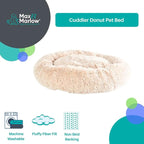 Max & Marlow Long Lush Faux-Fur, Anti-Anxiety Cuddler, Donut Dog & Cat Bed, Non Slip Bottom, Small, Cream