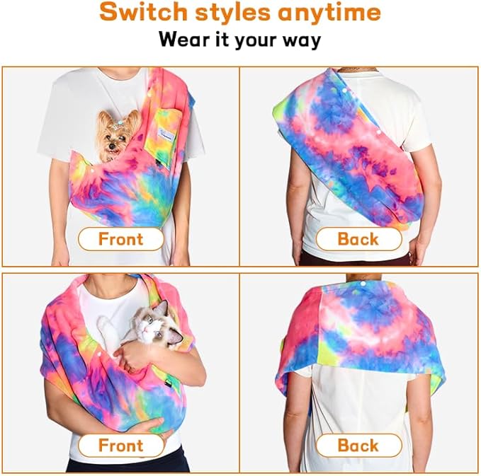 Dog Sling Carrier - Dog Sling for Small Dogs up to 10 lbs, Dog Carrier Sling with Adjustable Safety Strap & Buckle,Portable Dog Slings for Travel, Hands Free Cat Sling (Fruits)