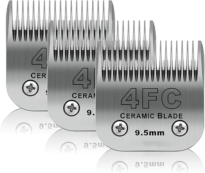 3 Pack 4FC Detachable Pet Dog Grooming Ceramic Blades,Compatible with Andis,Oster A5,Wahl KM-10 Series,Size 4FC Blade 3/8-Inch 9.5MM Cut Length