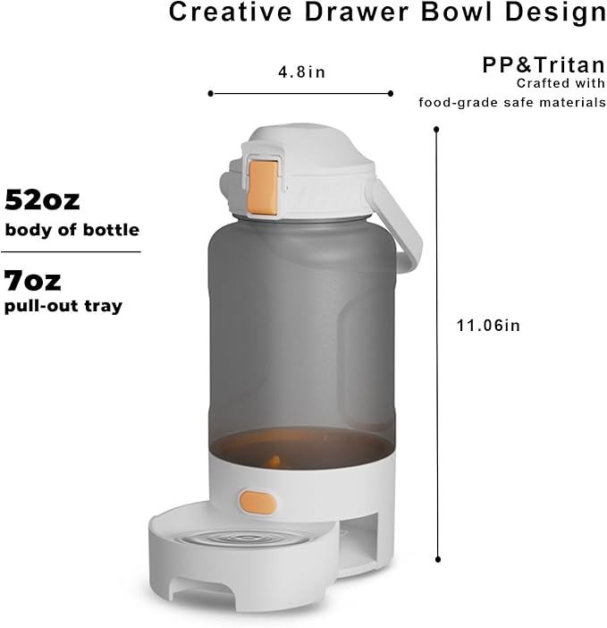 52oz Dog Water Bottle Portable - Travel Dog Water Bowl - Camping, Walking (White)