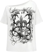 SOLY HUX Women's Off The Shoulder Tops Graphic Tees Y2k Vintage Gothic Oversized T Shirts Streetwear