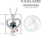 VANLAMS Womens 925 Sterling Silver Bone Love Heart Dog Paw Print Pendant Necklace I Love You Forever and Ever, Gifts for Dog Owner