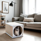 Cat Scratcher Tunnel, Cardboard cat House, Scratching Post for Indoor Cats, 360 Degree Comfort, Durable Design, Odor-Free, Easy Assembly, Perfect for Playful Kittens and Adult Cats, White