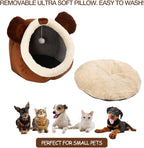 Lcybem Cat Beds for Indoor Cats - Cat Bed Cave with Removable Washable Cushioned Pillow, Soft Plush Premium Cotton No Deformation Pet Bed, Roomy Bear Cat House Design, Multiple Sizes-L