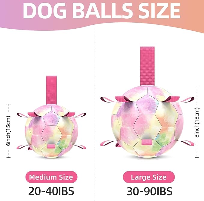 QDAN Dog Toys Soccer Ball with Straps,Gradient Interactive Dogs Toys for Tug of War, Puppy Birthday Gifts,Water Toy Durable Dog Balls World Cup for Small & Medium Dogs-Rainbow（8 Inch）