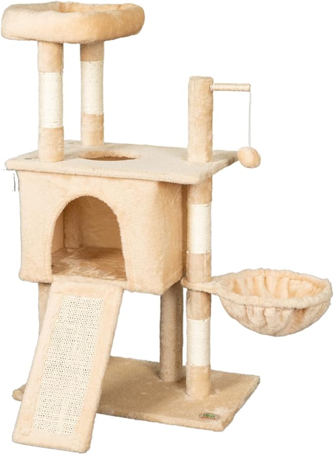 Go Pet Club Everyday Value 38in Cat Tree Tower Cat Condo Comfy Large Perch, Scratching Posts, Scratching Board, Dangling Ball, Cat Play Tower for Cats and Kittens, Beige