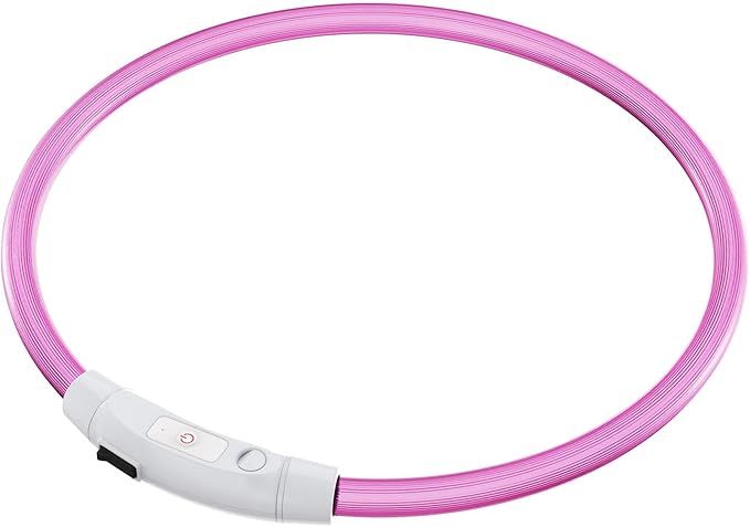 Led Light Up Dog Collar Rechargeable Waterproof, Glow in Dark Dog Collar, TPU Cuttable Lighted Dog Collars for Night Walking Charging USB, Safety for Small Medium Large Dogs Pink