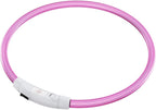 Led Light Up Dog Collar Rechargeable Waterproof, Glow in Dark Dog Collar, TPU Cuttable Lighted Dog Collars for Night Walking Charging USB, Safety for Small Medium Large Dogs Pink