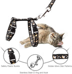 Cat Harness and Leash Set Gold Moons Stars Soft Nylon Escape Proof Adjustable for Kittens Small Animals Glow in The Dark (Black)