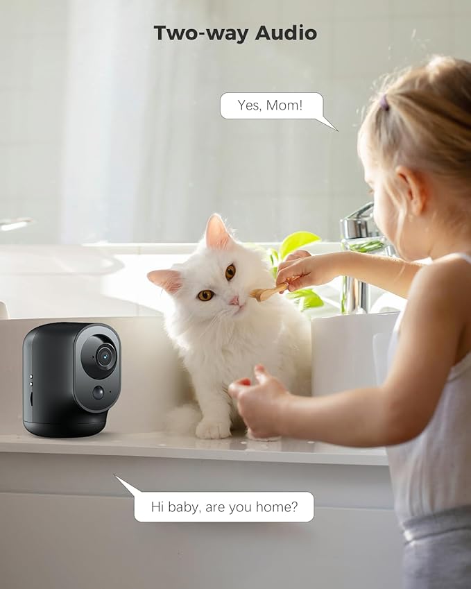 COCOCAM 2K Indoor Pan/Tilt Security Camera with 5200mAh Battery, WiFi Camera,Wireless for Baby Monitor/Pet/Home Security, AI Recognition, PIR Human Detection, 2.4G WiFi (Black)
