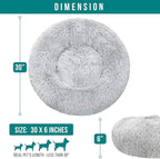 PetAmi Calming Dog Bed for Small Medium Dogs and Cats, Round Donut Washable Fluffy Faux Fur Plush Cuddler Pet Kitten Cushion, Anti-Slip, Fits up to 45 lbs, 30 inch, Light Gray