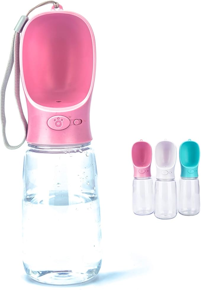 550 ml / 18.6 oz Portable Dog Water Bottle, Water Bottle with Drinking Feeder for Dogs, Water Dispenser for Dogs in Walking, Hiking & Traveling (Pink)