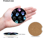 2 Pack Absorbent Car Coasters for Cup Holders,Ceramic Coasters with Cork Back and Finger Slot, Auto Accessories for Women & Men,2.56"(Gradient Black Dog paw Print)