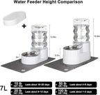 RIZZARI Pet Waterer Gravity Dispenser: White 7L Raised Bowl Feeder - Stainless Steel Anti-Leak Design - for Cats/Dogs Travel